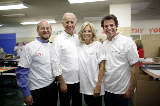 The Vice President, Dr. Biden, and My Good Deed founders Jay Winuk and David Paine 